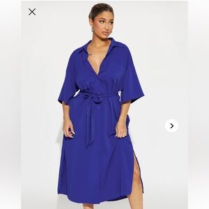 Blue Button-Up Midi Dress